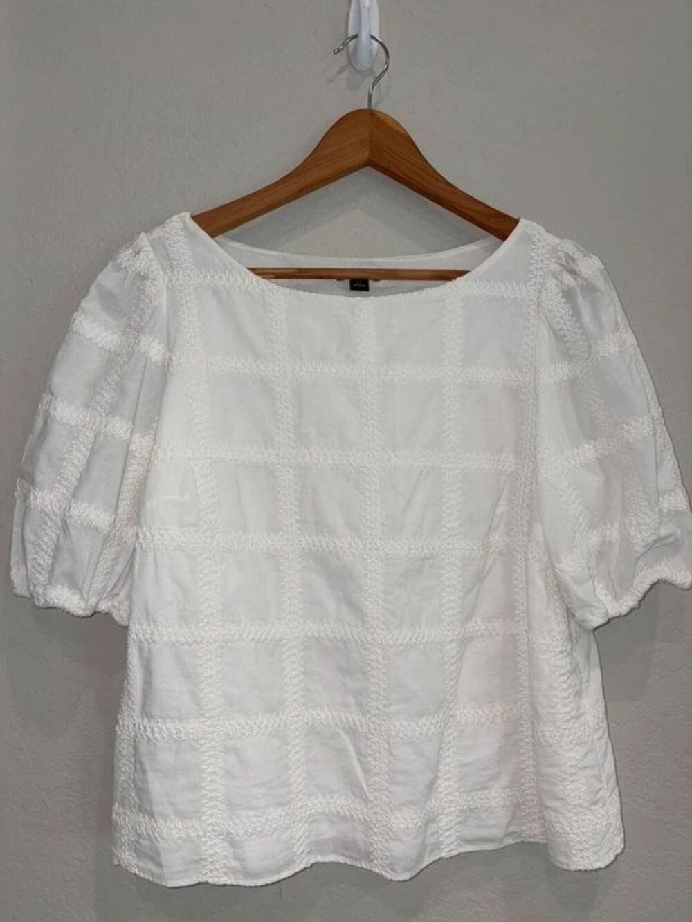 Ann Taylor Crochet Windowpane Popover Top White Size Large Petite LP